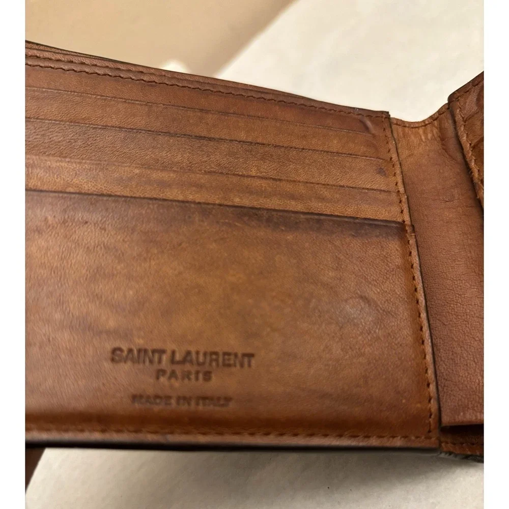 Auth YSL Paris Toasted  Brown Monogram Leather bifold wallet (No Clip)